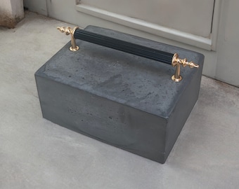 Concrete Door Stopper: Heavy Duty with Black & Gold Handle