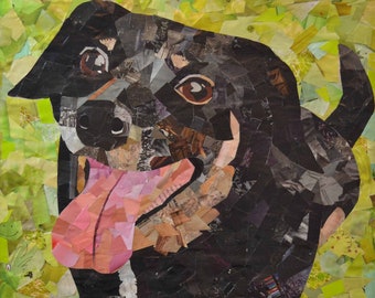 Dorgie - art print - recycled magazine collage, pet gift, dog wall art, unique, dachshund corgi, hidden pictures