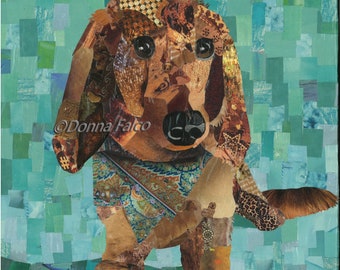 Dachshund  - art print - recycled magazine collage, pet gift, dog wall art, unique, hidden pictures
