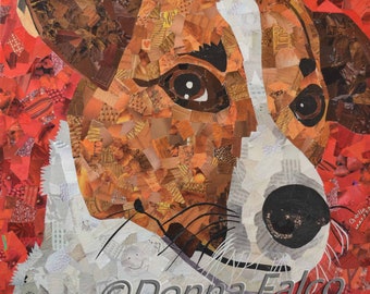 Jack Russell Terrier - art print - recycled magazine collage, pet gift, dog wall art, unique, hidden pictures