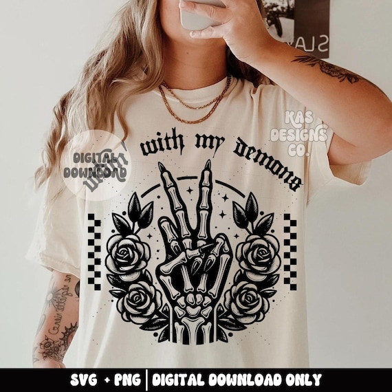 Vibin' with my demons svg png, Retro Halloween png, Halloween florals png, Skeleton svg, Skeleton png, Funny Halloween png, Spooky Halloween
