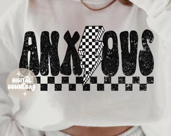 Anxious png, Checkered anxious png, Anxious checkered png, Mental health png, Retro checkered png, Retro designs, Anxiety png, Anxiety club