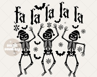 Fa la la png, dansende skeletten png, Gothic Christmas, Emo Christmas png, Skull Christmas, Halloween-kerst, Spooky Christmas png