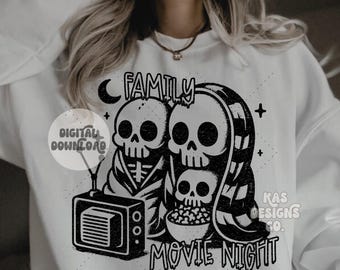 Family movie night png, Horror movies, Halloween png, Halloween sublimation png, Skeletons watching movies, Fall svg, Fall png, Spooky png