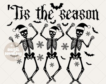 Dit is het seizoen png, dansende skeletten png, gotische kerst, emokerstmis png, schedelkerst, Halloween-kerst, spookachtige kerst, griezelige kerst png