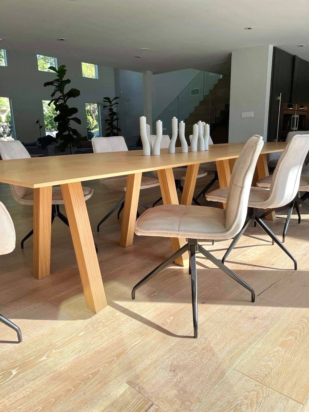 White Oak Veneer Plank Dining Table, Breakfast Table, or Conference