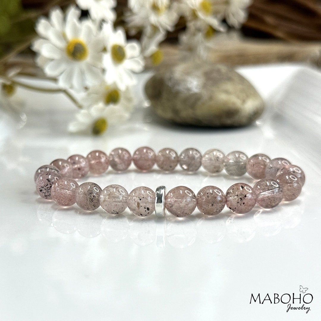 AAA Strawberry Quartz Stretch Beaded Bracelet Natural Crystal Jewelry Positivity Love