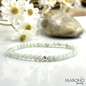 Jade & 14k Gold Filled Stretch Bracelet Women&#39;s Jewelry 4mm Burma Jadeite Dainty Beaded Bracelet Burmese Light Green Jade Made With Love USA