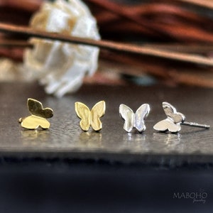 Butterfly Stud Earrings In 14k Gold Or 925 Silver Stacking Earrings Tiny Stud Earrings Trendy Hypoallergenic Jewelry Hand Made In Maboho USA