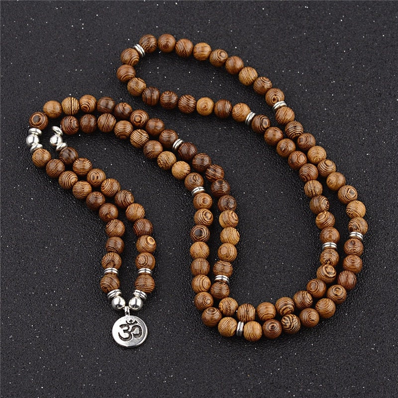 108 Mala Wooden Meditation Beads Bracelet or Necklace Tree of Life Yoga ...
