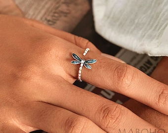 Dragonfly Ring 925 Sterling Silver Adjustable Ring Dainty Jewelry Boho Chic Graduation Gift For New Beginnings Modern Bohemian Feminine Ring