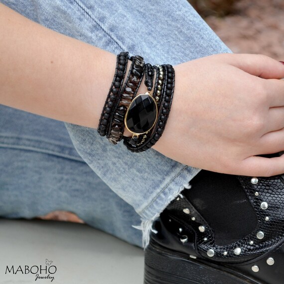 Bracelet Ouvert (open End) En Cuir Véritable Noir 12mm - Fabriqué En Espagne - Neuf