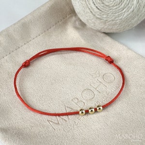 Red String and 14k Gold Protection Bracelet Adjustable Chord 3 Bead Kabbalah Bracelet For Women Amulet Jewelry Luck Bracelet For Men US Made