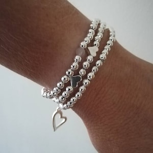Silver stacking bracelets, beaded bracelets, bracelet set, charm bracelet, birthday gift for daughter, gift for friend, teacher gifts
