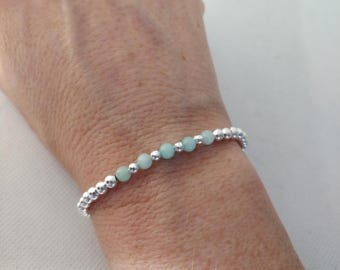Silver stretch beaded bracelet, amazonite bracelet, stacking bracelet, birthday gift for mum, friendship bracelet, teacher gifts