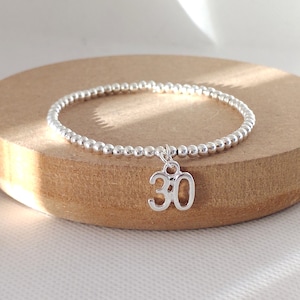 Silver stretch bracelet, age gift, beaded bracelet, charm bracelet, 16th gift, 18th gift, 21st gift, 30th gift, 40th gift, 50th gift