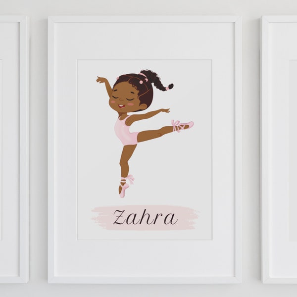 Black Ballerina; Personalized Wall Decor; Personalized Wall Art; Black gymnast; African American ballerina; black girl name; ballerina name