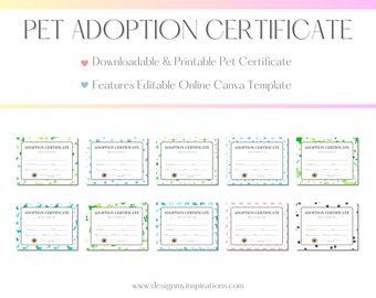 Pet Adoption Certificate | Rescue Certificate | Digital Download | Pet Records