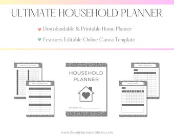 Household Planner | Daily Planner | Home Organization | Printable Planner | Digital Download | Home Organizer | Canva Template