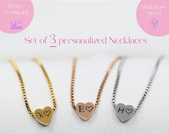 Set di 3 collane a cuore - Gioielli incisi - collane personalizzate - Collana da donna - Collane con nome cuore Regalo per la mamma - Regalo di San Valentino