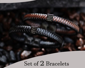 Set di 2 bracciali, bracciali in pelle personalizzati, bracciali da uomo, bracciali per la famiglia, bracciali per coppie, bracciali personalizzati, bracciale Namaes