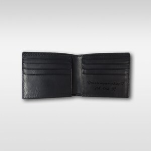 Cartera plegable de cuero negro de primera calidad para él, personalizada, billetera grabada a medida, regalo para novio, esposo, regalo del día del padre, cumpleaños