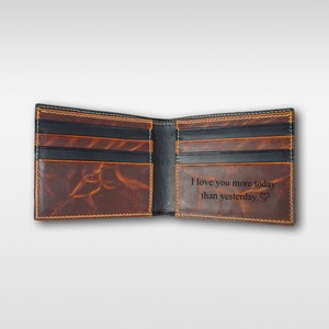 Cartera plegable de cuero de primera calidad para él, personalizada, billetera grabada personalizada, regalo para novio, regalo del día del padre, billetera personalizada para hombre