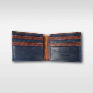 Cartera plegable de cuero premium para él, personalizada, cartera grabada personalizada, regalo para novio, regalo del día del padre, cartera personalizada para hombre