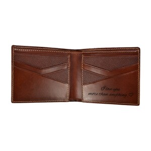 Cartera plegable de cuero de primera calidad para él, personalizada, billetera grabada personalizada, regalo para novio, regalo del día del padre, billetera personalizada para hombre