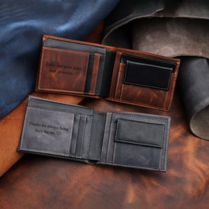 Billetera de cuero plegable, personalizada, billetera grabada personalizada, para novio, regalo del día del padre, billetera personalizada para hombre, cuero curtido vegetal