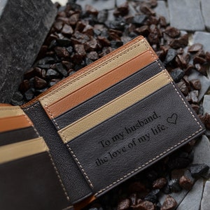 Portefeuille à deux volets en cuir de qualité supérieure, personnalisé, portefeuille gravé sur mesure, pour petit ami, cadeau de fête des pères, portefeuille pour homme personnalisé, cuir de chèvre
