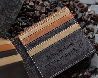 Portafoglio bifold in pelle di alta qualità, personalizzato, portafoglio inciso personalizzato, per fidanzato, regalo per la festa del papà, portafoglio da uomo personalizzato, pelle di capra