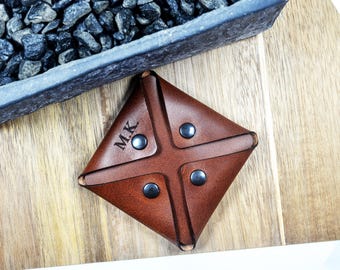 Porta monete in pelle fatto a mano personalizzato con incisione personalizzata, perfetto per lui, regalo fatto a mano per compleanno, festa del papà
