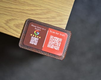 QR-Code-Menüschild, Scan, um Menü anzuzeigen, Holz- und Ledertischmenü, Restauranttischmenü, Restaurantacrylmenü, QR-Code-Menü