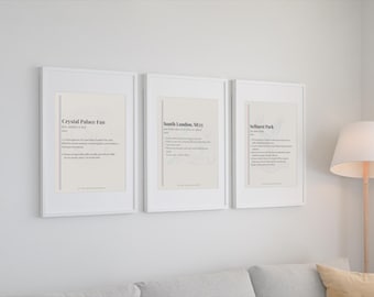 Set of Three Posters - Crystal Palace Poster - CPFC Wall Art - Selhurst Park Poster - Football Definition Poster - Gift for Palace Fan