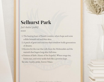 Crystal Palace Poster - CPFC Wall Art - Football Art - Selhurst Park Poster - Football Definition Poster - Gift for Palace Fan