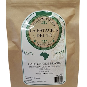 Koffie van Braziliaanse oorsprong, 100% Arabica, ambachtelijk gebrande bonen of gemalen (Pak van 500gr.)