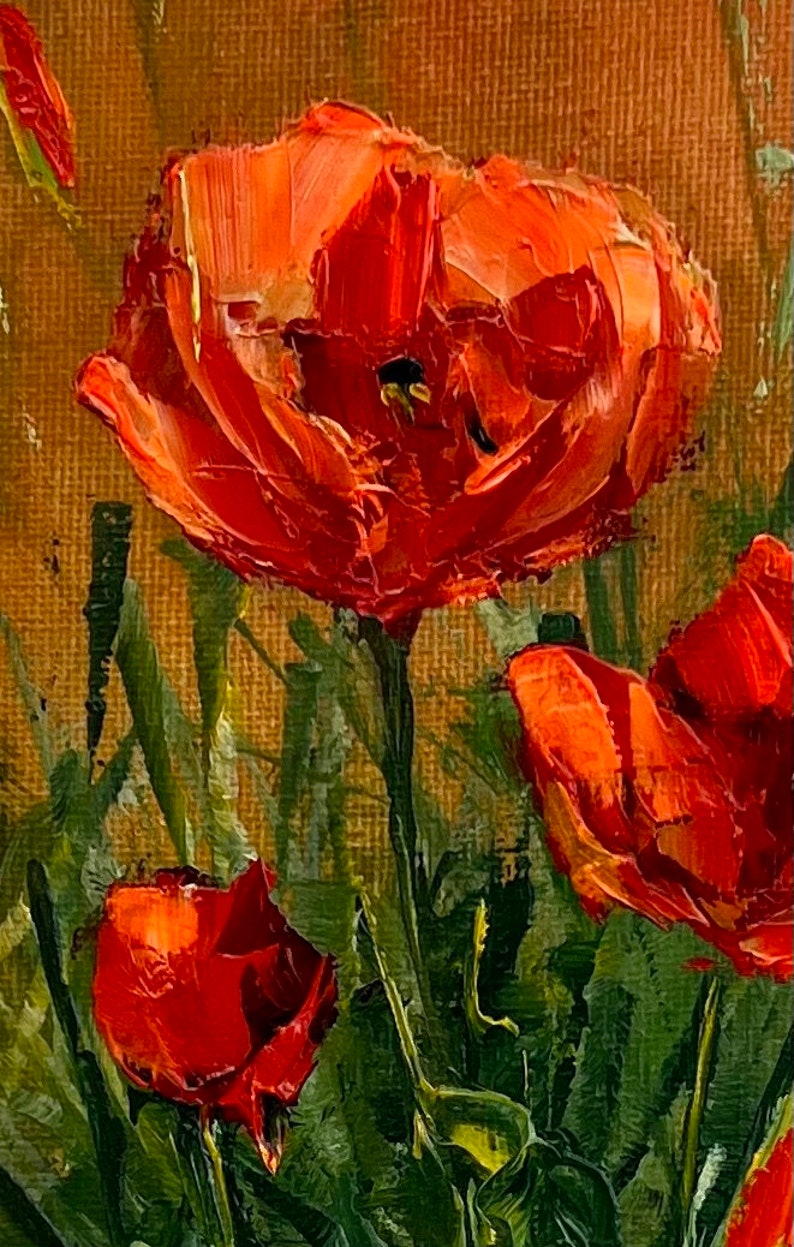 Red Poppy Flower Oil Painting Sunset Floral Original Art Textured Wall ...