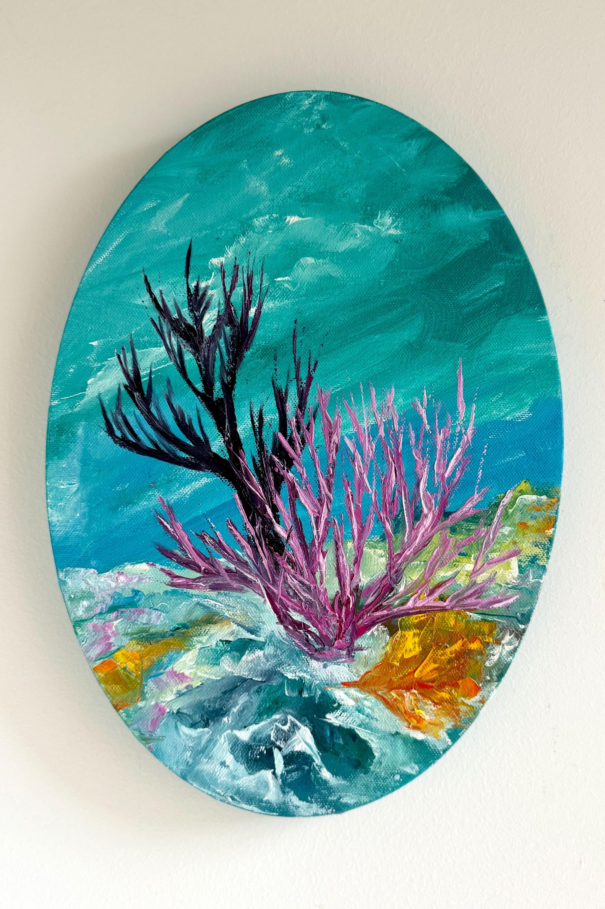 抽象的なサンゴ礁の油絵：海の生き物の壁アート - Etsy 日本