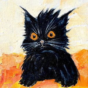 Peinture chat noir petite peinture à l'huile animaux peinture originale chat noir beaux-arts étagère à livres, amoureux des animaux, décoration murale par Leenfineart