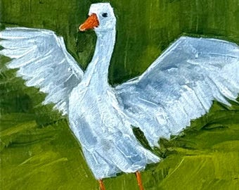 Gans Ölgemälde: Wildtiere auf Leinwand Vogel Original Wandkunst