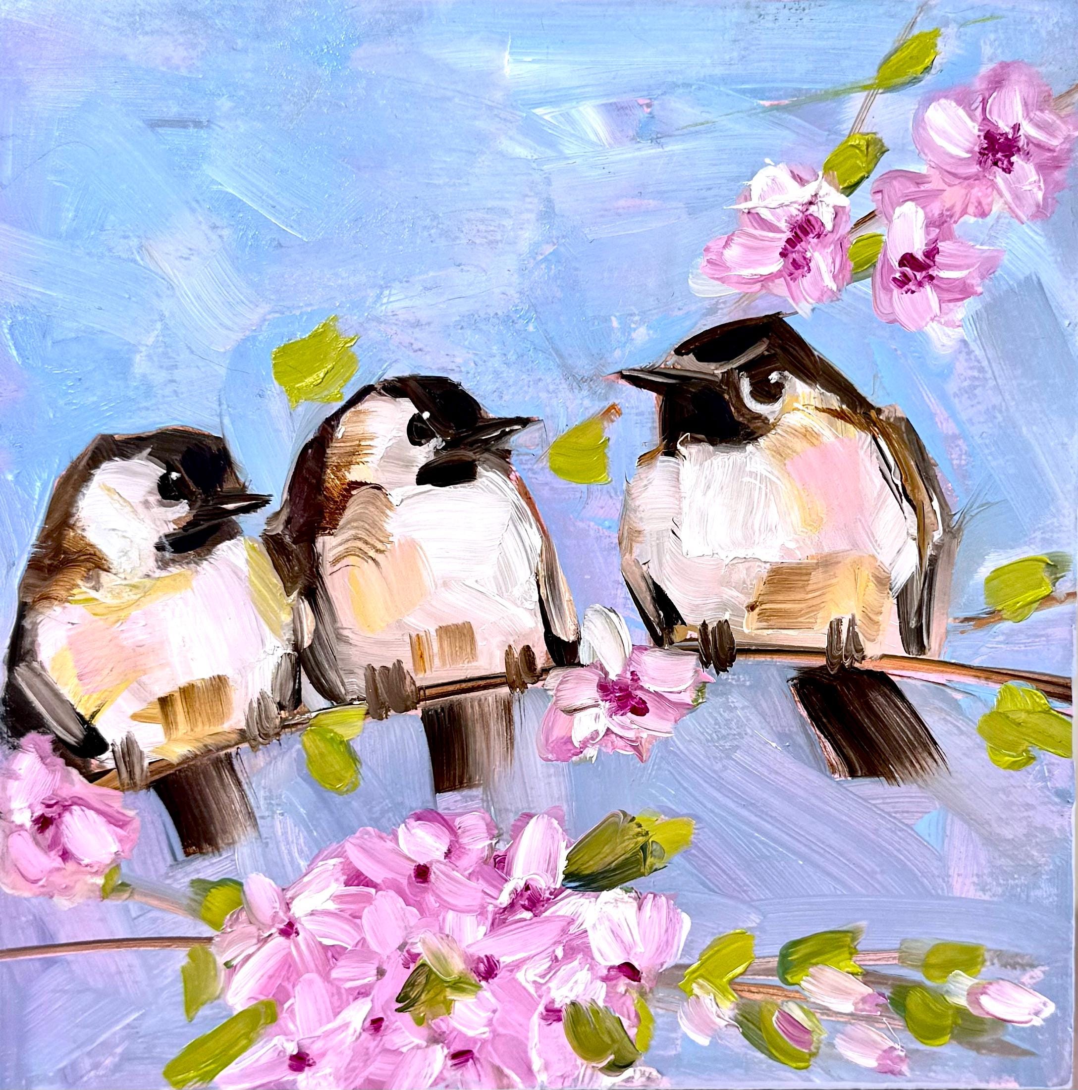 Bird Painting Chickadee Oil Painting Original Art Bookshelf Decor Bird Lover Gift Wildlife Wall Decor by Leenfineart