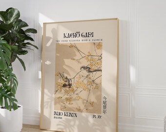 Vintage Japanese Bird & Flower Art Print: Japandi Botanical Wall Decor (Digital Download)