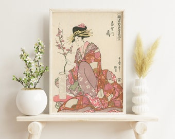 Japandi, Geisha, Vintage Wall Art, Boho Wall Art, Japanese Vintage Art, Botanical Wall Art, Digital Print, Neutral Gallery Print, Asian Art