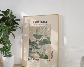 Vintage Japanese Bird & Flower Art Print: Japandi Botanical Wall Decor (Digital Download