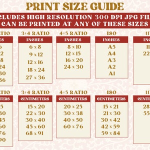 May include: A print size guide for digital images, showing different aspect ratios and standard paper sizes in inches and centimeters. The guide includes 2:3, 3:4, 4:5 ratios, ISO paper sizes, and 11x14 sizes.
