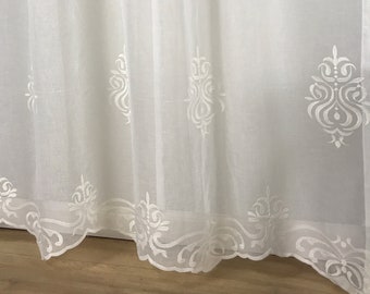 Tribal Pattern Embroidered Semi Sheer Beige Colored Curtain Panels (SET OF 2) 84" 95"  Boho Ethnic Middle Eastern Turkish Moroccan Indian