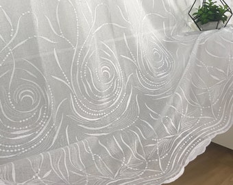 Rose Embroidery Floral Sheer Rod Pocket Curtain Panels (SET OF 2) - Rosa Vintage Boho Swirl European White Offwhite 84" 95" Living & Bedroom