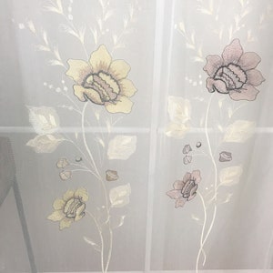 Peony Rose Flower Sheer Rod Pocket Curtain Panels SET OF 2 European Floral Embroidery 84 & 95 for Girl Bedroom Living Nursery Baby Room image 1