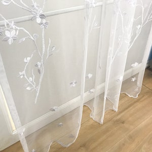 Floral Tree Sheer Rod Pocket Boho Embroidery Curtain Panels (Set of 2) - European Vintage White Beige 84&quot; 95&quot; for Living Room & Bedroom